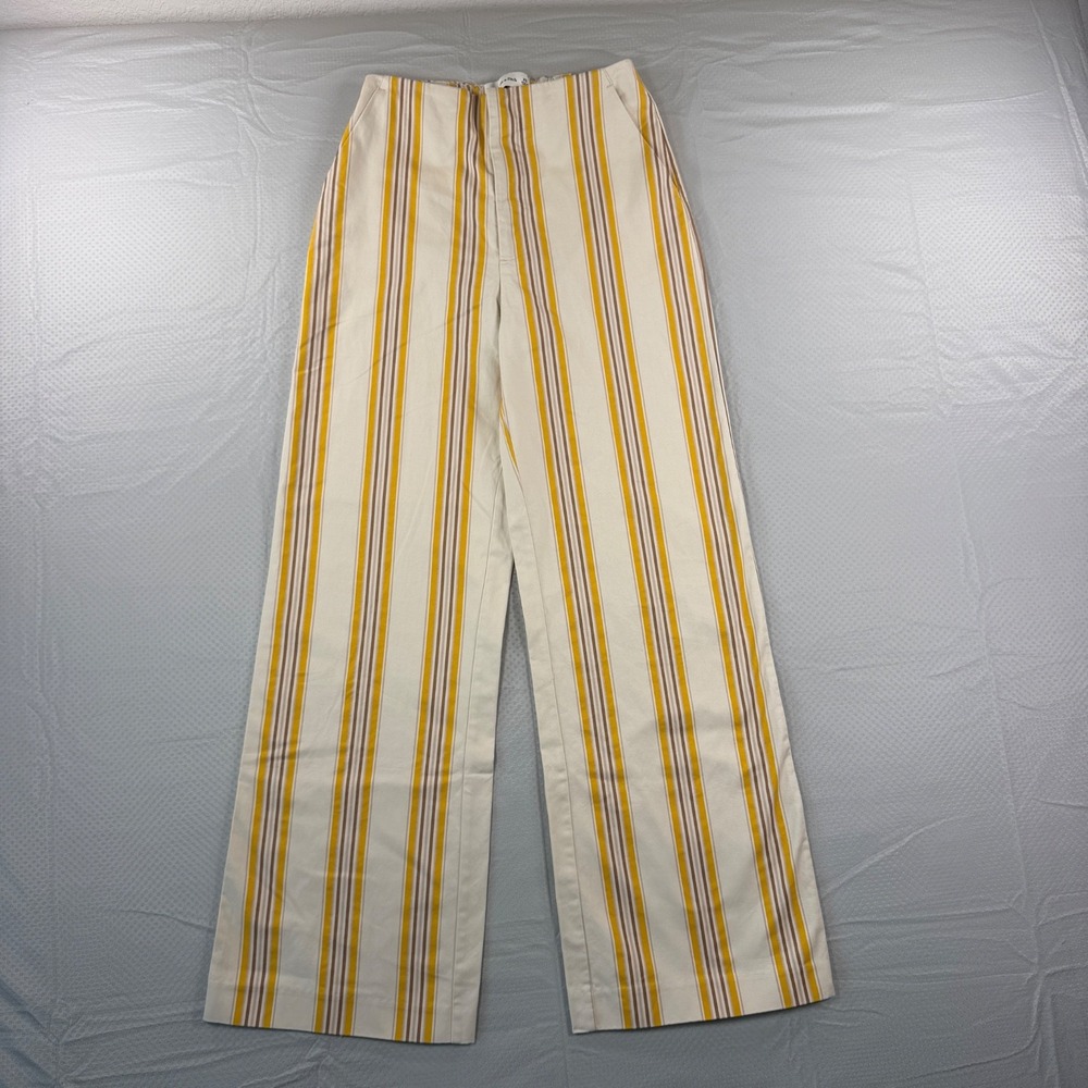Abercrombie & Fitch Pants XS Yellow Cream Stripe Wide Leg High Rise Cotton